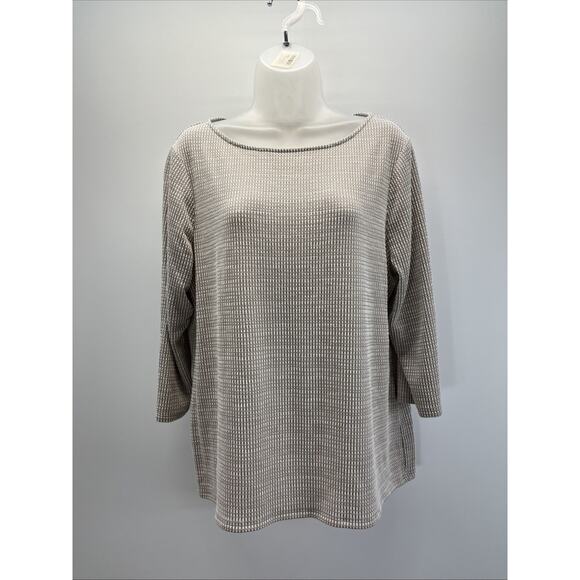 Chicos Womens Blouse 2  Brown White Seersucker Gingham Stretch Fall EUC - Picture 1 of 7